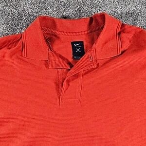 Nike Golf Polo Shirt Mens Large Orange Ribbed Cotton V-Neck Short Sleeve S8 PKM